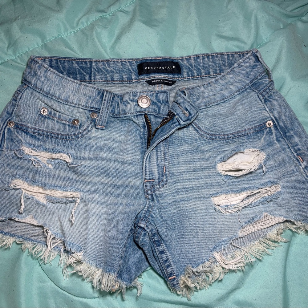 Aeropostale Light Blue Ripped Denim Cutoff Shorts